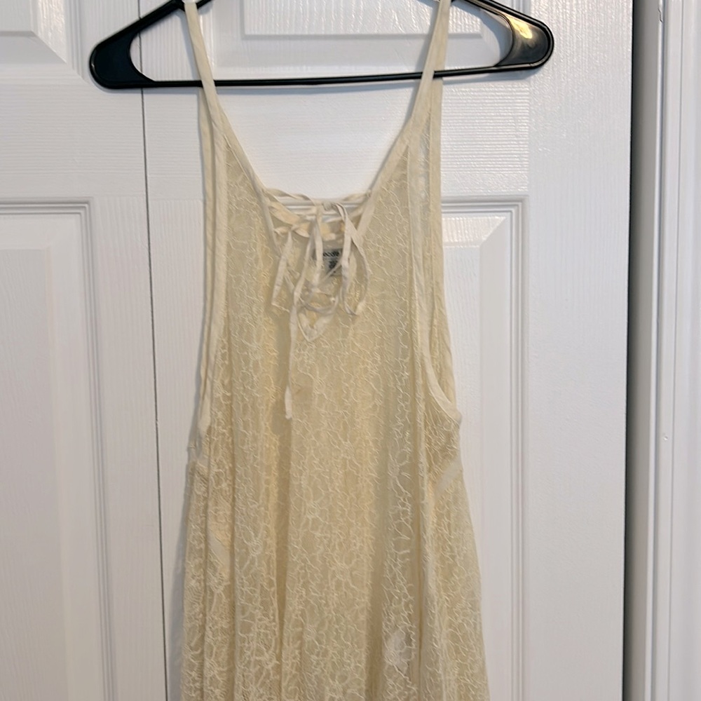 Cream sheer lace tank top